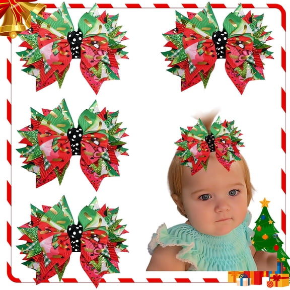 4 Pack JoyBowie Christmas Hair Bows for Toddlers Girls, Festive Ribbon Hair Clips for Kids Holiday Party Daily Use