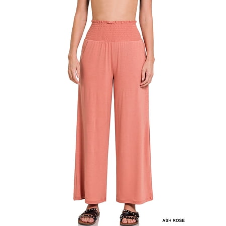 Zenana Women & Plus Smocked Wide Waistband Flared Bottom Casual Lounge Gaucho Pants price history on PriceWatchPro