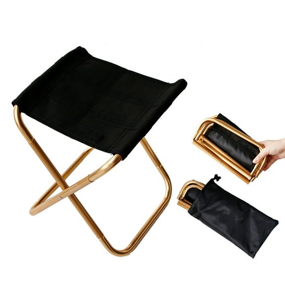 FRCOLOR Golden Foldable Stool for Camping Portable Metal and Oxford Cloth Lightweight Easy to Set Up 12.5 x 14.3 Inches