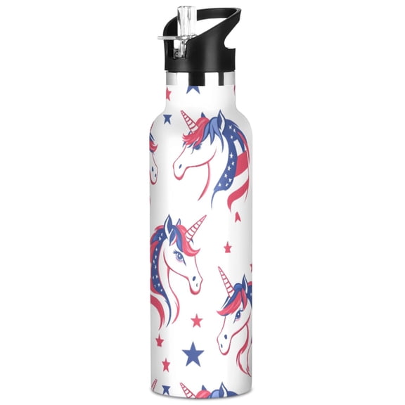 ALAZA Unicorns Stars Pattern Stainless Steel Water Bottle Vacuum Insulated Leak-Proof Tumbler with Straw Handle 20oz