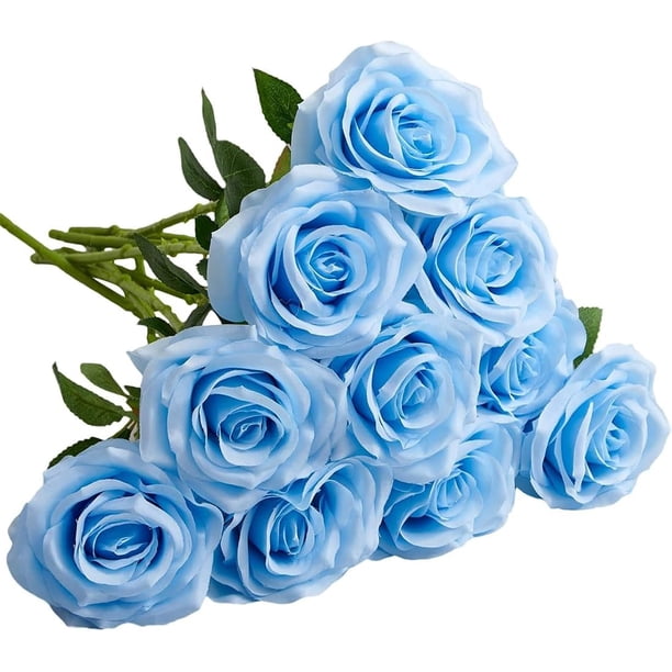 Rosas Artificiales Decoracion, Artigreen 10 Rosas Artificiales con Tallo, Rosas Artificiales De Seda, Adecuado para La Decoración De Bodas, Ramo de Novia,Boda,Fiesta,Decoración del Hogar (AZUL)