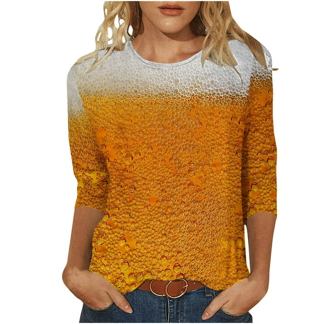 KIHOUT Nouvelles Arrivées Hauts d'Été pour Femmes Chemises à Manches 3/4 Col Rond Blouses Décontractées Amples T-shirts à Imprimé Floral