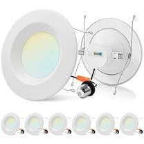 Luxrite 5/6" Retrofit LED Recessed Light, 17W=90W, 1500 Lumens, 5CCT, Dimmable, Wet Rated, ETL 6 Pack
