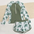 thumbnail image 2 of Busydd Swimming Suit for Girls 7-14 Years Fashion Floral Print Sun Protection Wetsuit Long Sleeve Zipper Tops and Shorts Girls Two Piece Swimsuits with Built in Bra 7 Years, 2 of 7