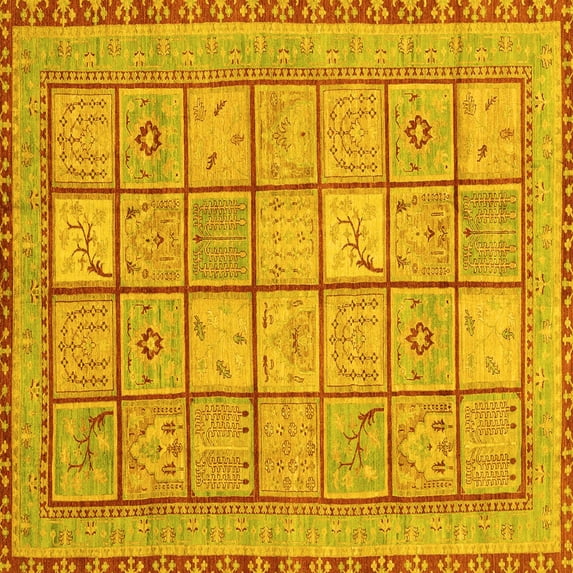 Ahgly Company Indoor Square Abstract Yellow Modern Area Rugs, 7' Square