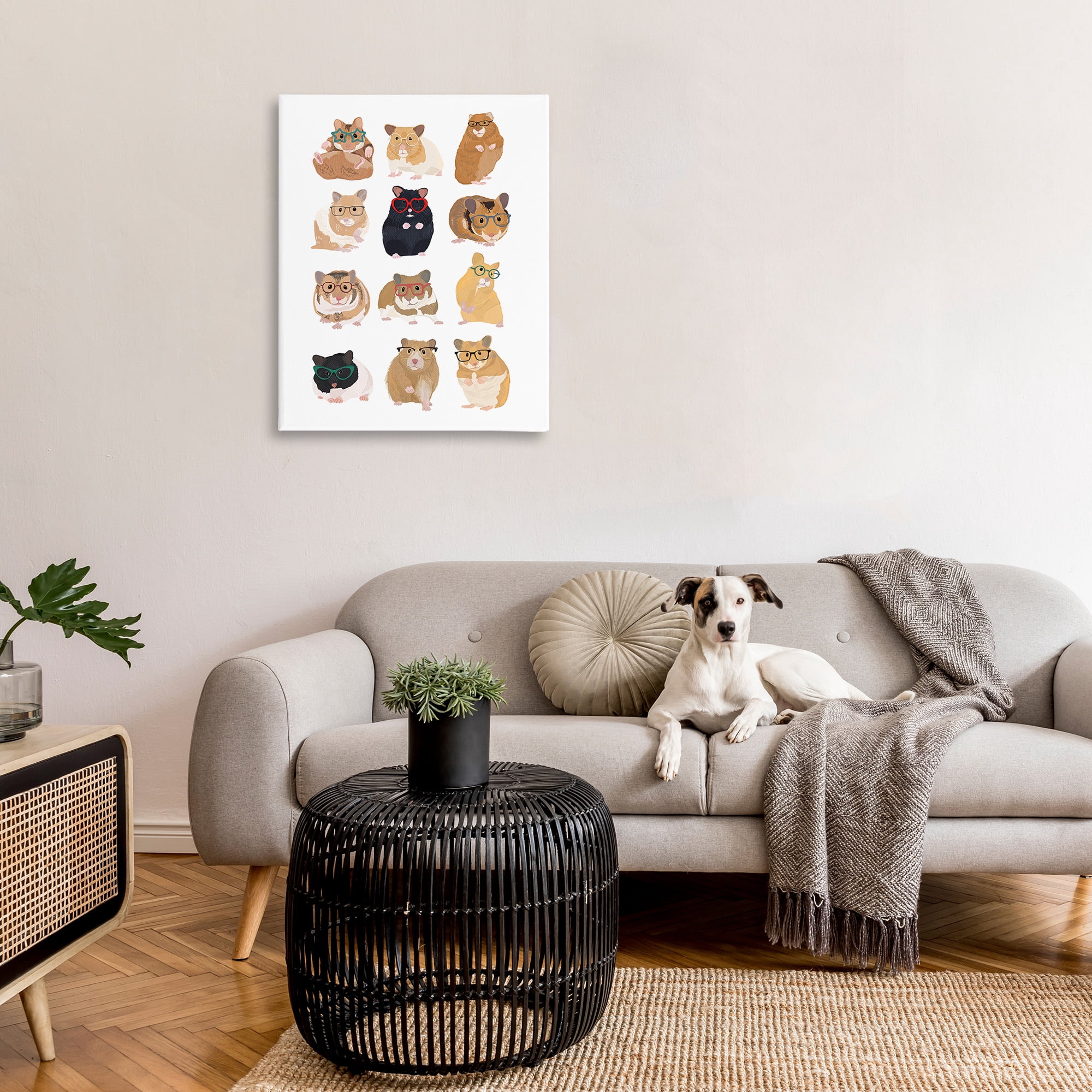 Stupell Industries Hipster Hamsters in Glasses Animals & Insects Painting Gallery Wrapped Canvas Art Print Wall Art, 30 x 40