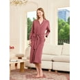 thumbnail image 2 of U2SKIIN Womens Robe 100% Cotton, Lightweight Spa Bathrobe Soft Kimono Long Loungewear,(Brown Purple,L), 2 of 5