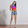 thumbnail image 7 of KLL Women 's Crew Neck Bodysuit Jumpsuits Colorful Glitter Print Short onesies Stretch T Shirts, 7 of 7