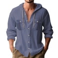 thumbnail image 1 of Plebaso Mens Button down Hooded Shirts Long/Short Sleeve Drawstring Hoodies Casual Plain Tops with Pockets, 1 of 3