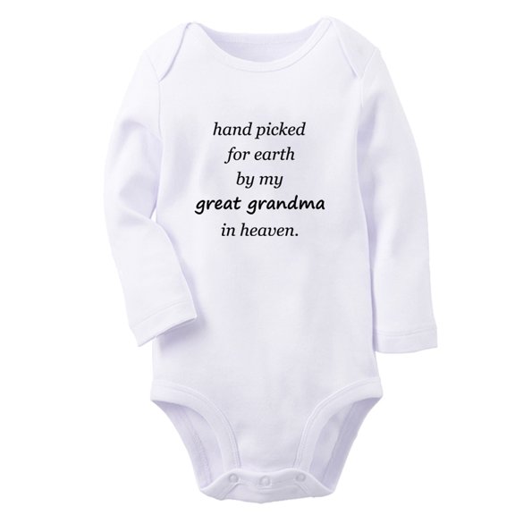 iDzn Babies Hand picked for earth by my great grandma in heaven Funny Rompers, Newborn Baby Unisex Bodysuits, Infant Jumpsuits, Toddler Kids Long One-Piece Oufits