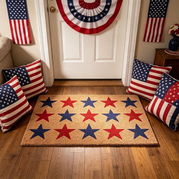 Patriotic Doormat,Outdoor Indoor Entrance,4th of July Decorations Non Slip Red White and Blue Decorative Welcome Mat for Front Door Independence Day Memorial Day Home Decor