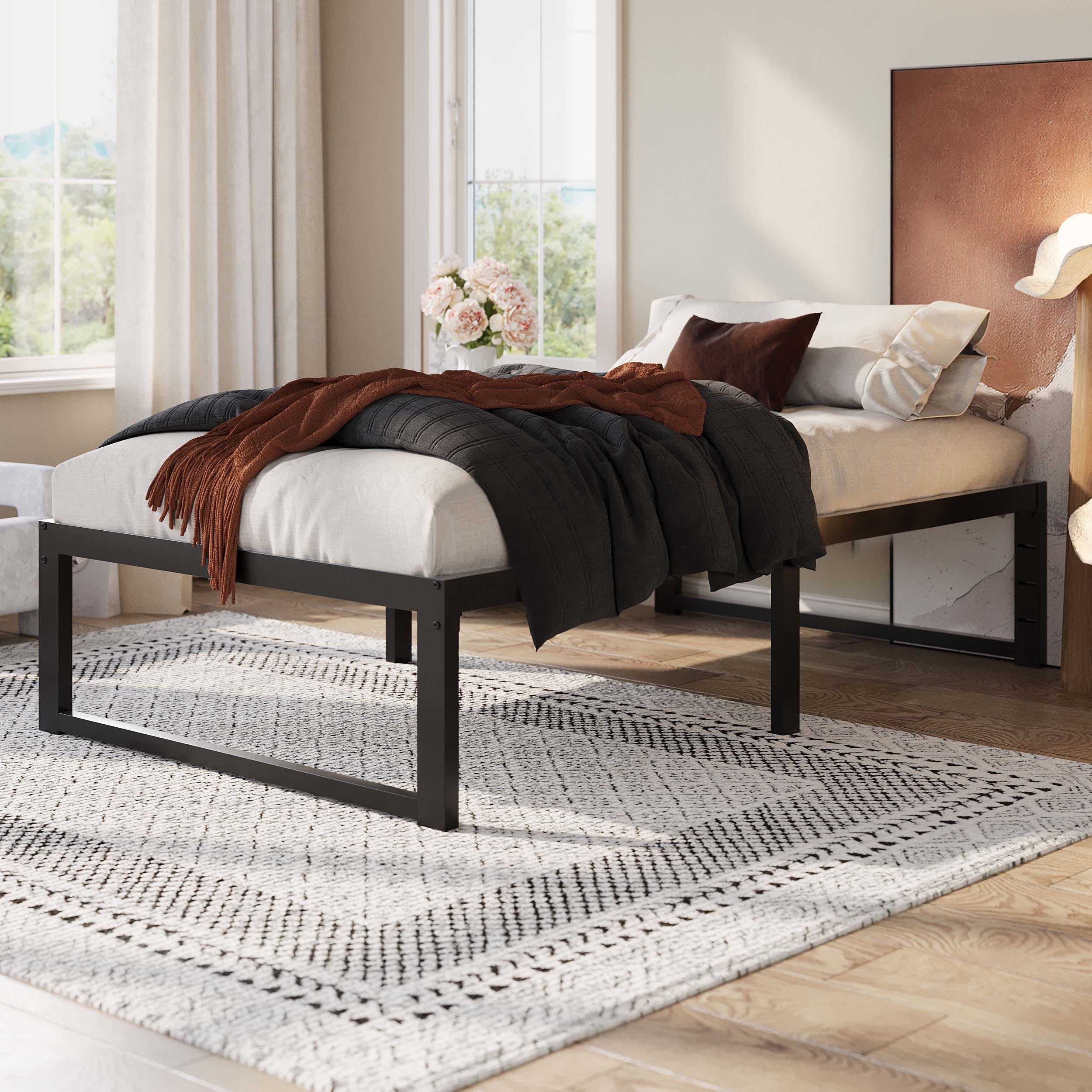 Amolife 14" Twin Bed Frame Metal Platform Bed with Ample Storage Space Under Frame, Heavy Duty, Black