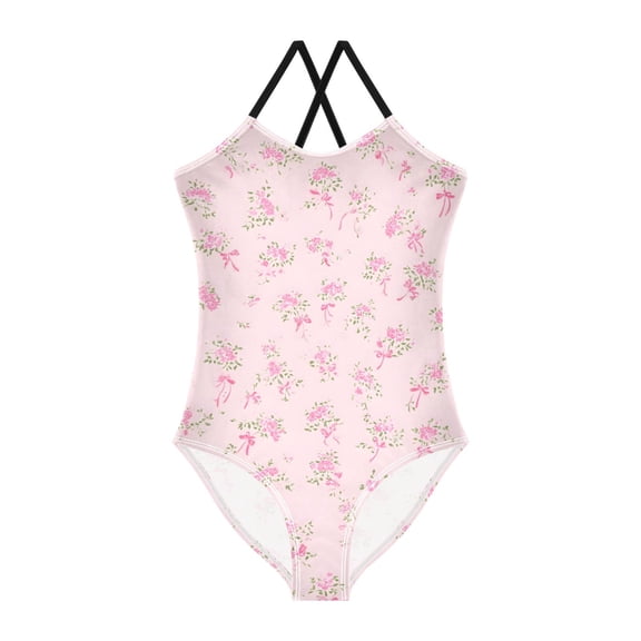 BZSMCE One-Piece Swimsuit with Crisscross StrapsPink Small Floral Pattern