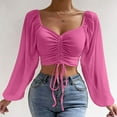 thumbnail image 2 of BLVB Long Sleeve Shirts for Women Ruched Drawstring V Neck Crop Tops Ribbed Blouses Fall Fashion Outfits, 2 of 7