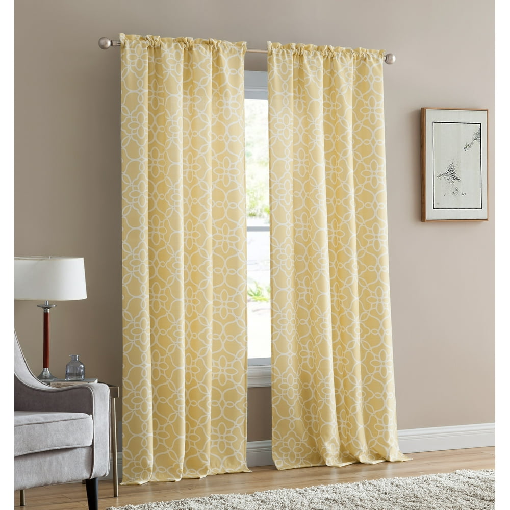 Mainstays Textured Curtain, Yellow Curve Trellis 84 inch, Set