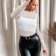 thumbnail image 5 of Fewfanhot Womens Clothing Mesh Bodysuit Mock Neck Long Sleeve Sheer Rhinestone Going Out Top, 5 of 6