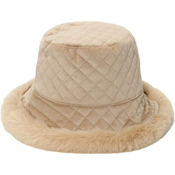 CoCopeaunt Women Thick Plush Bucket Hat Winter Fuzzy Casual Trendy Corduroy Fisherman Cap