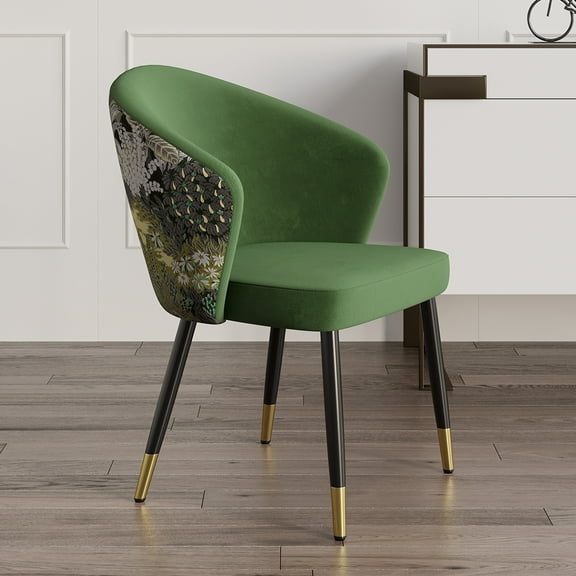 Homary Green Upholstered Velvet Dining Chair Modern Arm Chair in Gold & Black