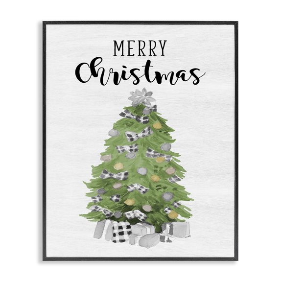 Stupell Industries Traditional Soft Green Fir Tree Merry Christmas Black Framed Giclee Art, 11 x 14, by Lanie Loreth