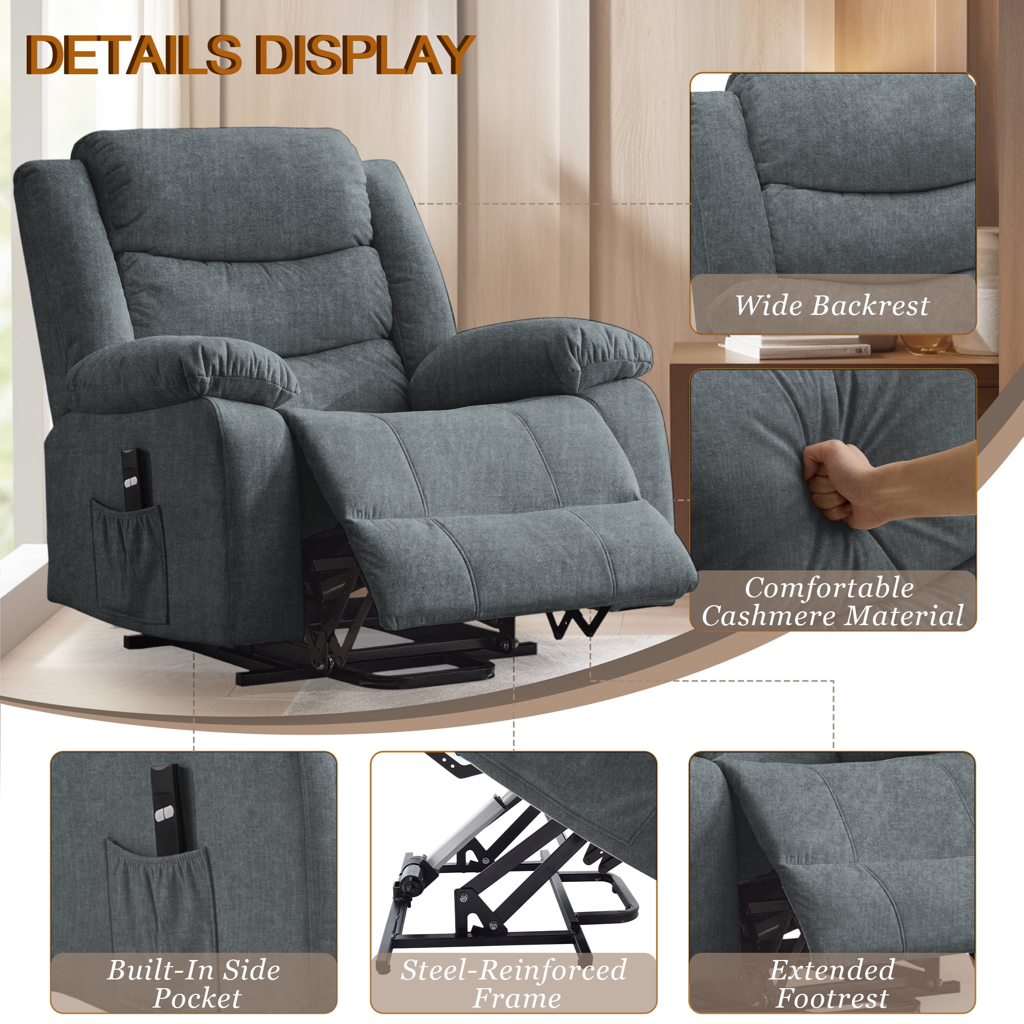 Korser Power Lift Recliner Chair for Elderly with Massage and Heat Oversized for Living Room,Grey
