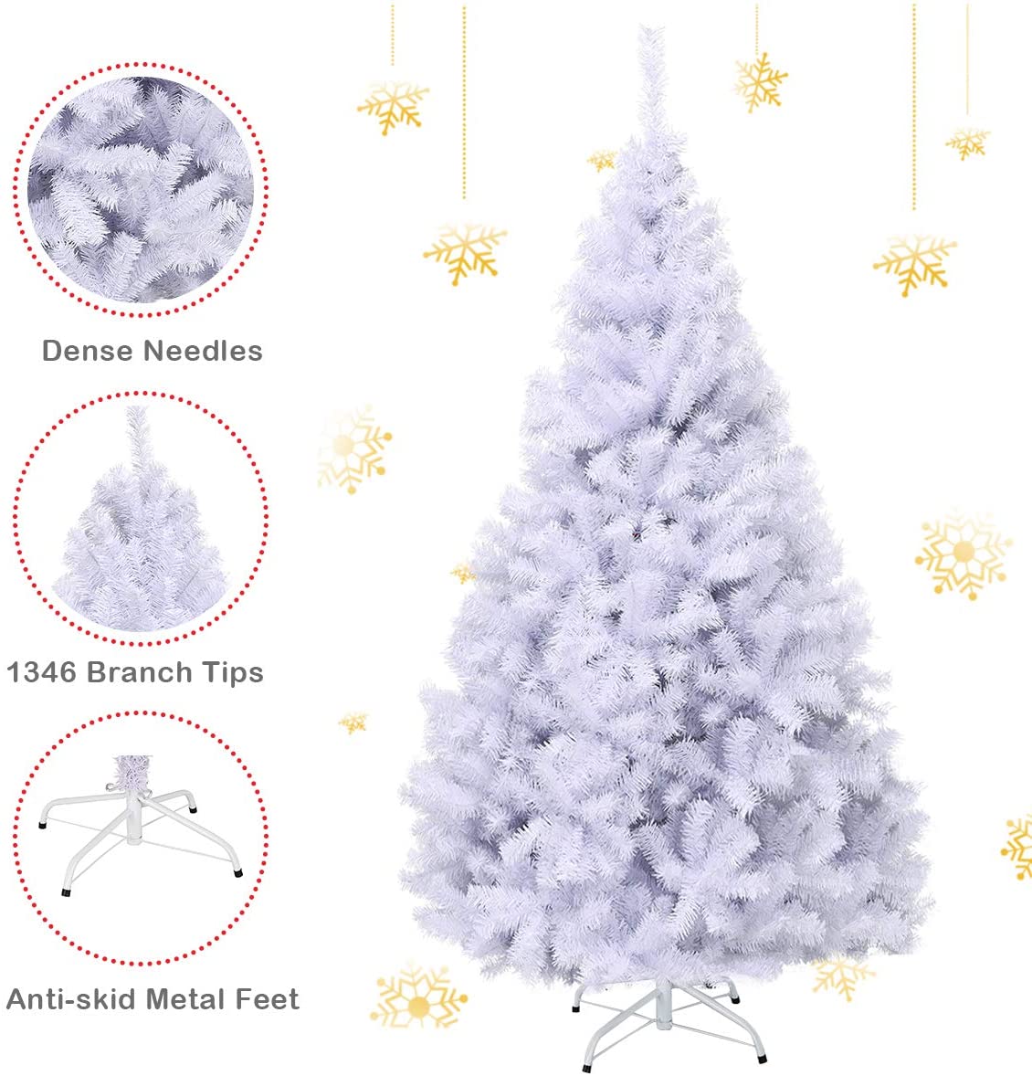 Gymax 7.5ft White Christmas Tree Classic Pine Tree PVC Material Thicken Tips(White)