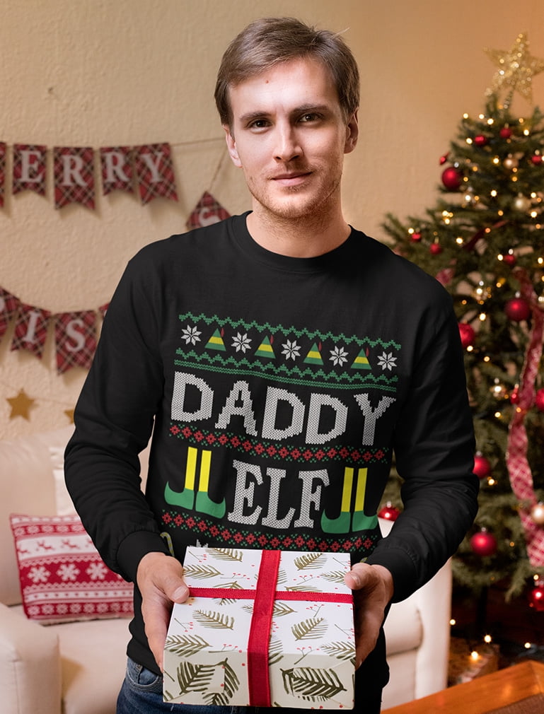 Tstars Mens Ugly Christmas Sweatshirt Daddy Elf Dad Xmas Pullover Family Elf Gift Father's Day Christmas Gift Funny Humor Holiday Shirts Xmas Party Christmas Gifts for Him Sweatshirt