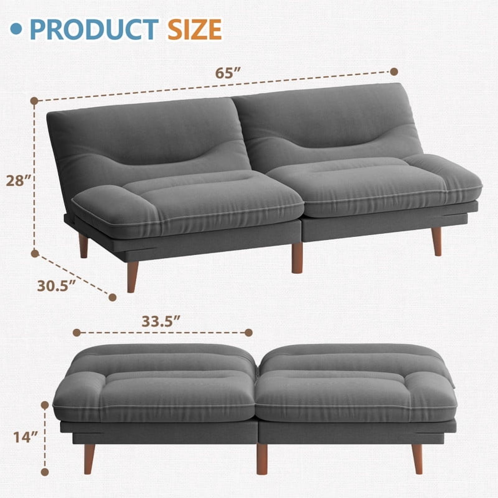 Homall Futon Sofa Bed with Adjustable Backrest & Five Angles Adjustable Armrests Sofa Couch for Small Spaces Living Room Office,Fabric Dark Gray