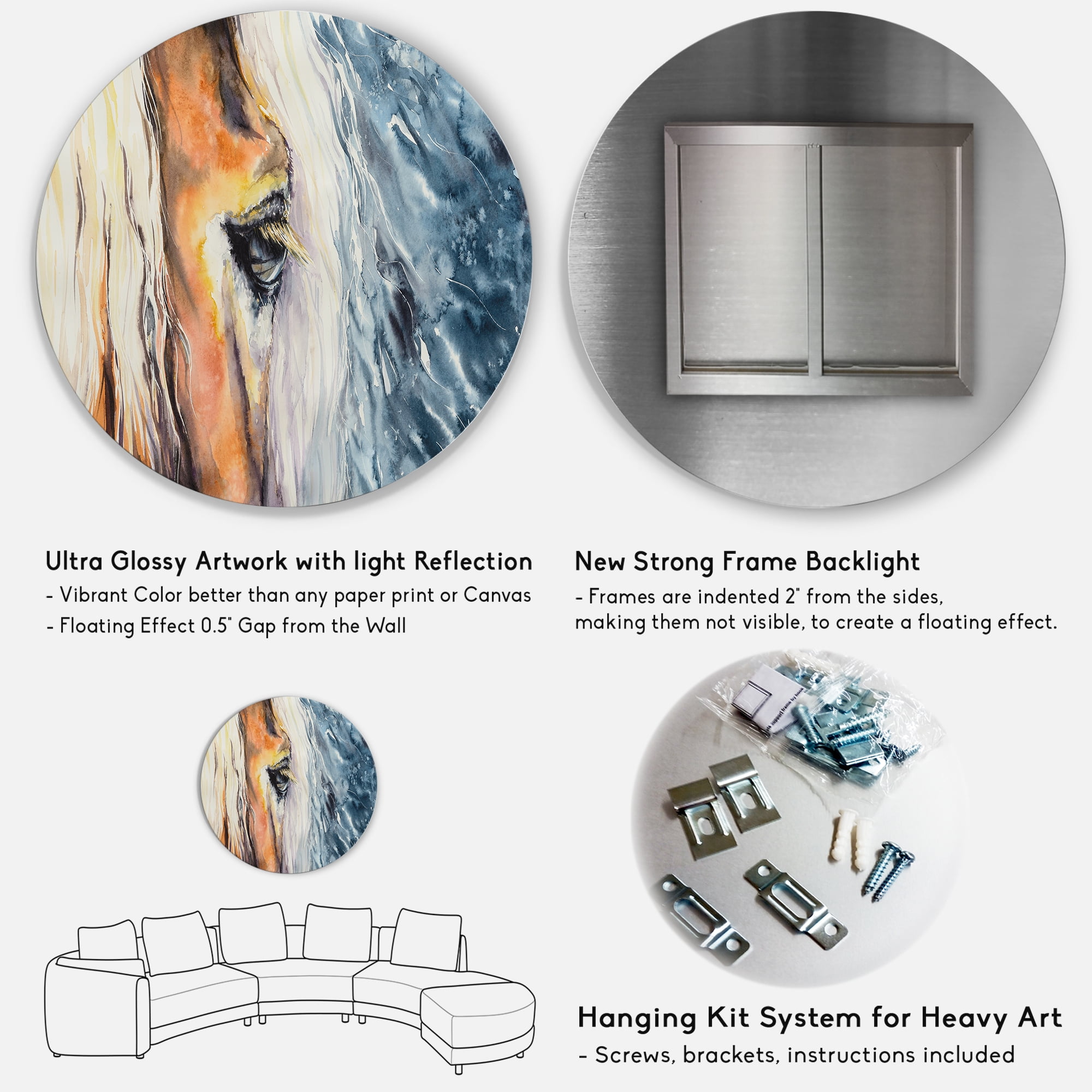 Designart 'Abstract Close-Up of A Beautiful Horses Eye II' Farmhouse Circle Metal Wall Art 23x23 - Disc of 23