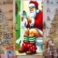 thumbnail image 6 of 2D Flat Santa in Bathroom Checking Gift List Door Banner - 35x71 Inch Polyester Christmas Decoration, Humorous Holiday Design for Outdoor Lawn, Porch & Garden Party Backdrop, No Electricity Needed, 6 of 6