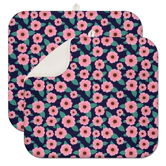 Pioneer Flower Floral Print Pattern Kitchen Dish Drying Mat 1 Pack, Ultra Absorbent Microfiber Drainer Mat, 16"x18"