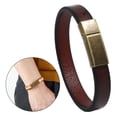 thumbnail image 3 of Classic PU Leather Bracelet W/Stainless Steel Clasp Wrist Band for Men Women Dark Brown, 3 of 8