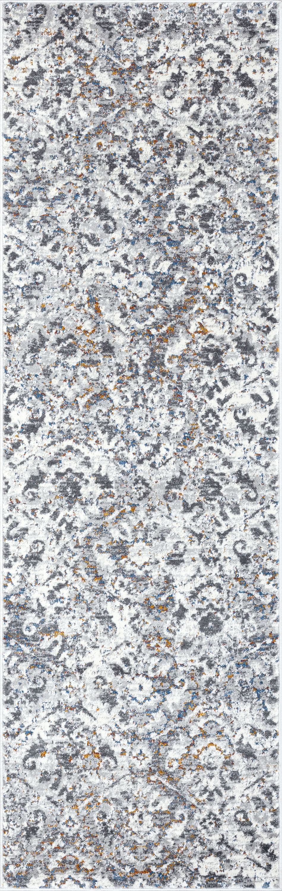 Transitional 2x8 Area Rug (2'2'' x 7'3'') Damask Gray, Teal Indoor Runner Easy to Clean
