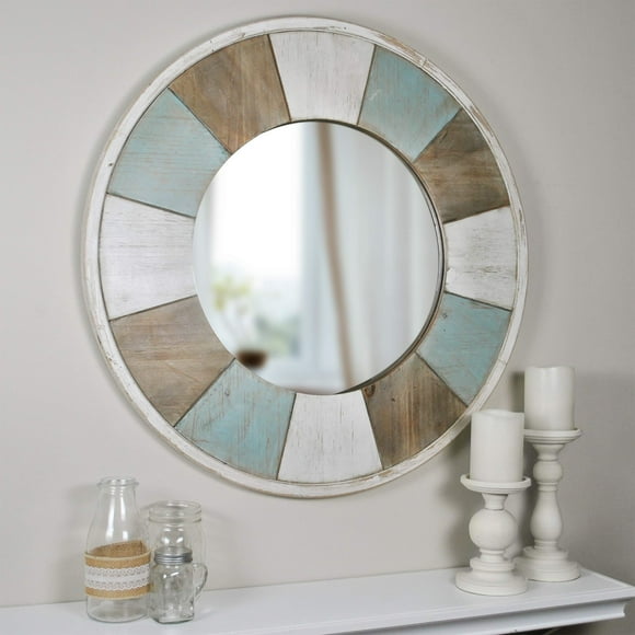 FirsTime & co cottage Timbers Accent Wall Mirror, 27, Aged TealShabby WhiteNatural Wood