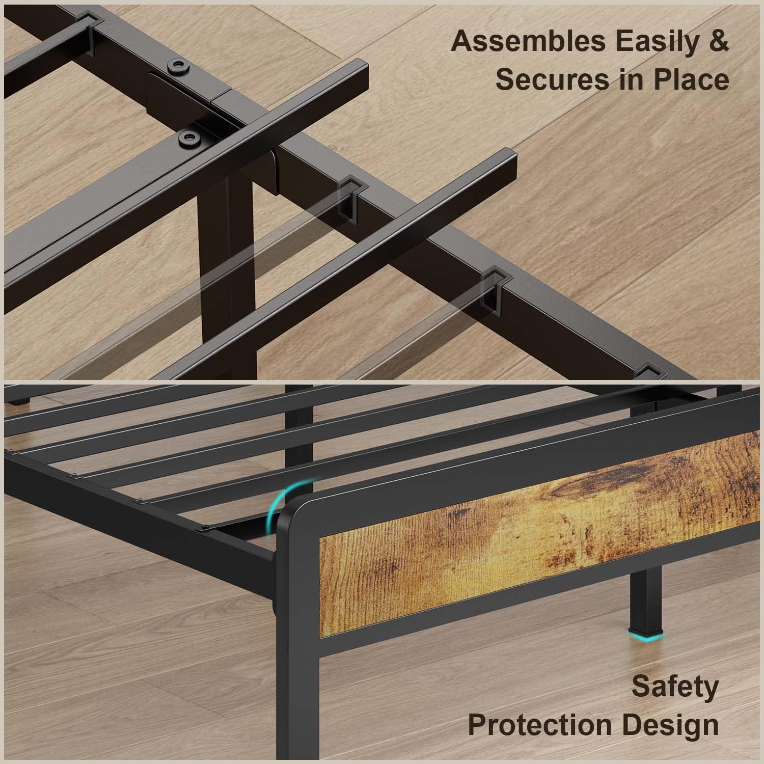 Lofka Queen Bed Frame with Storage Headboard, 11" Under Bed Storage Space, 1000lb Heavy Duty Metal Frame, Noise-Free Design, Easy Assembly, Fits 8-12" Mattress, Black