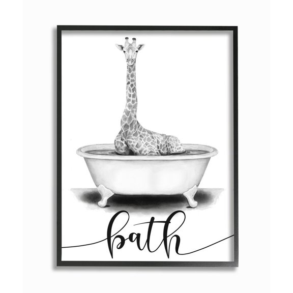 Stupell Industries Giraffe in Bath Sketch Bathroom Cleanliness Sign Framed Wall Art Design by Rachel Nieman, 24" x 30", Black Framed