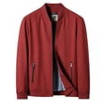 thumbnail image 3 of FRSASU Men's Comfortable Loose Coat Business Casual Stand Collar Zipper Jacket for Casual Outdoor Bike Outerwear Red, 3 of 9
