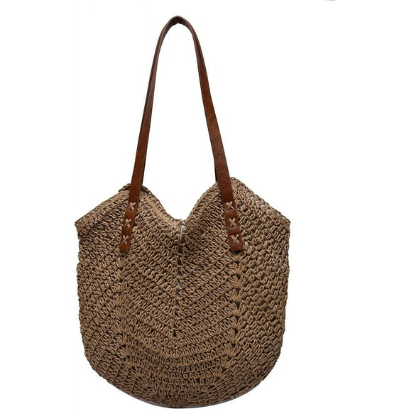 Kukuzhu Straw Beach Bag, Summer Straw Woven Tote Bag Beach Purse Weaving Shoulder Handbags for Vacation
