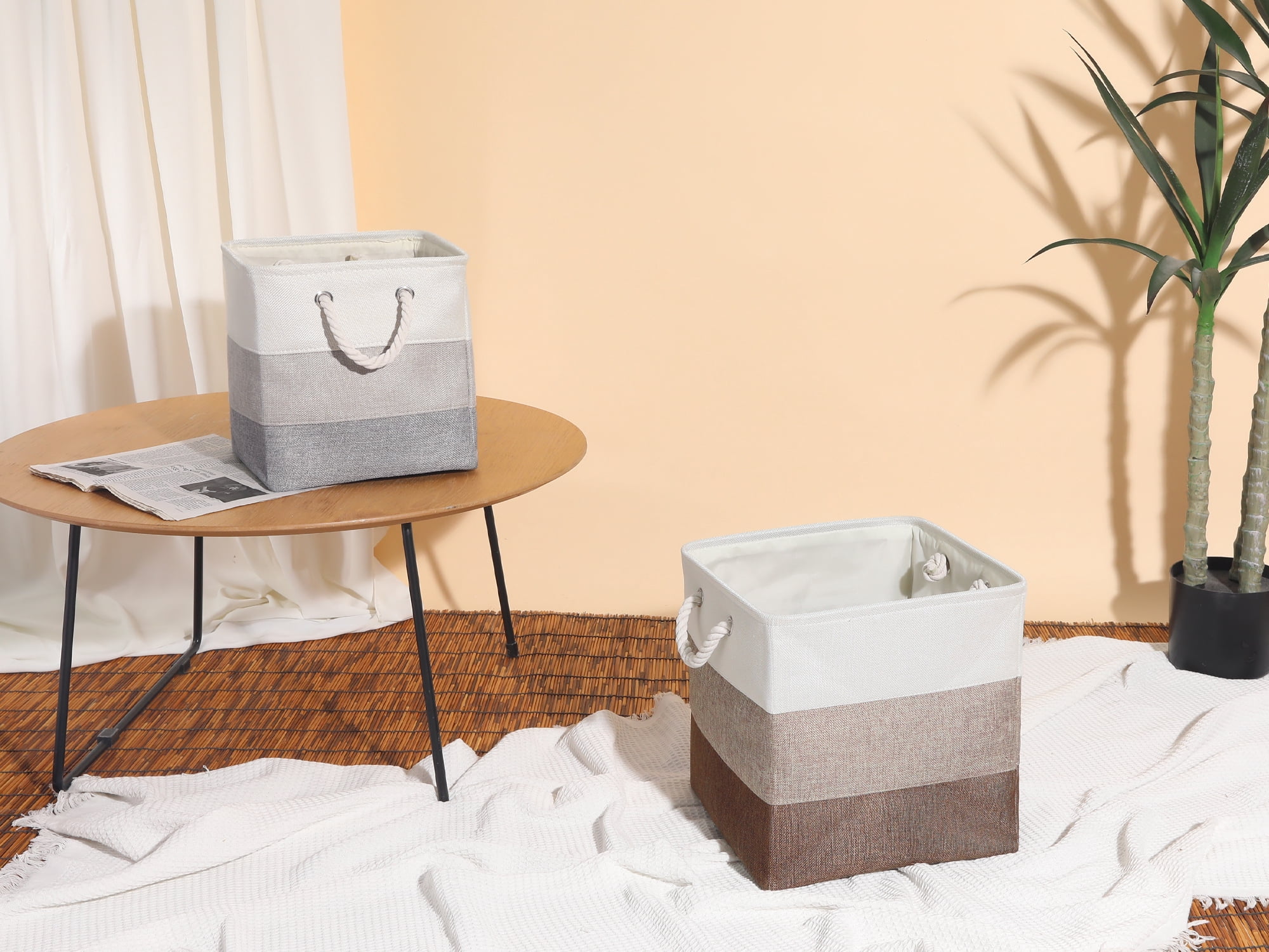Unique Bargains Collapsible Storage Basket for Closet Organizers Khaki 11"x11"x11"