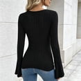 thumbnail image 5 of yillto Womens Sweater Wrap V Neck Flare Long Sleeve Knitted Ribbed Blouses Fashion Slim Sweaters, 5 of 6