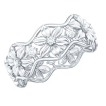 Rosec Jewels Real Diamond Flower Wedding Band for Women - Nature Inspired Wedding Ring - HI-SI Quality - with Jewelry Box, 925 Sterling Silver, US 8.00