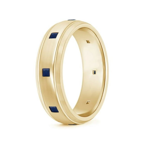 Square Shape Blue Sapphire Band Ring Women 925 Sterling Silver Yellow Gold Plated September Birthstone Wedding Anniversary Gift Gemstone Jewelry