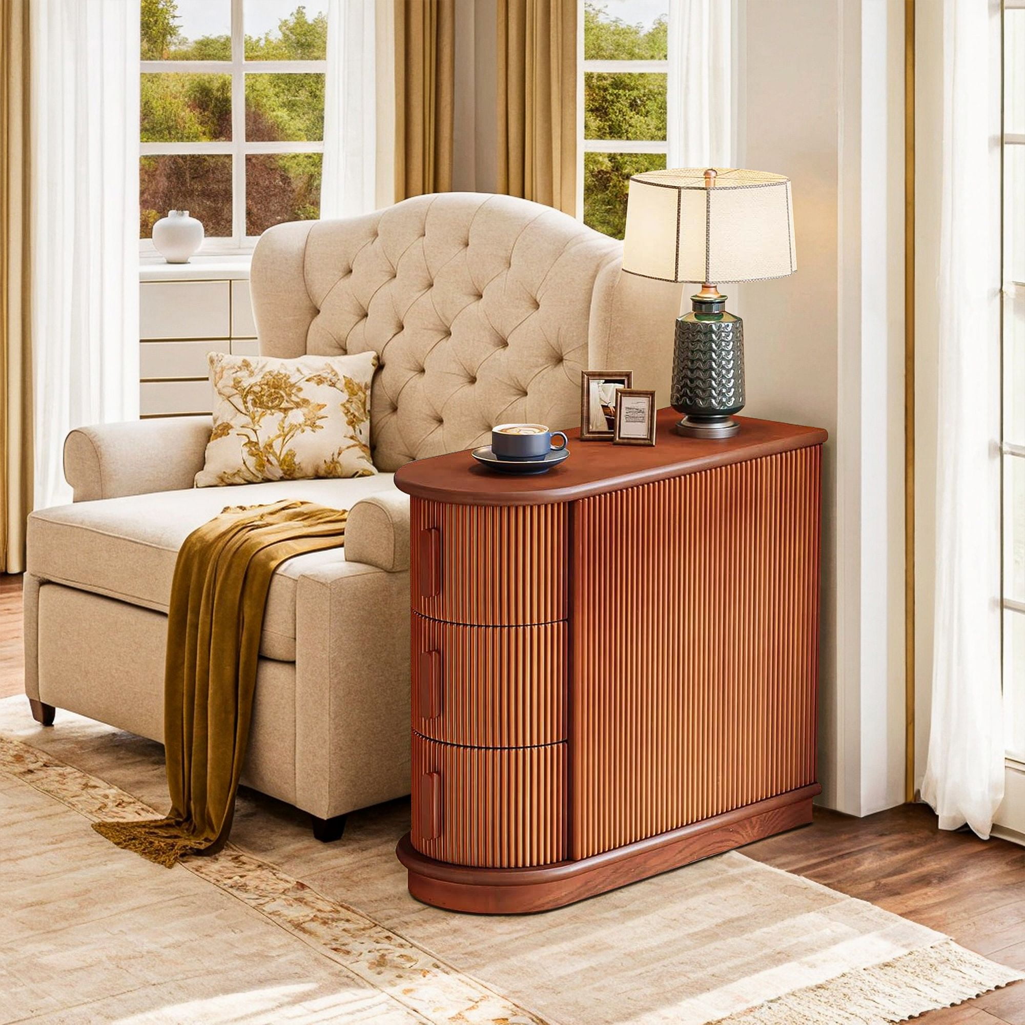 Demi Bonn Narrow Side Table with 3 Drawers, Wood Side End Table, Nightstand and Bedside Table with Storage, for Small Spaces, Brown