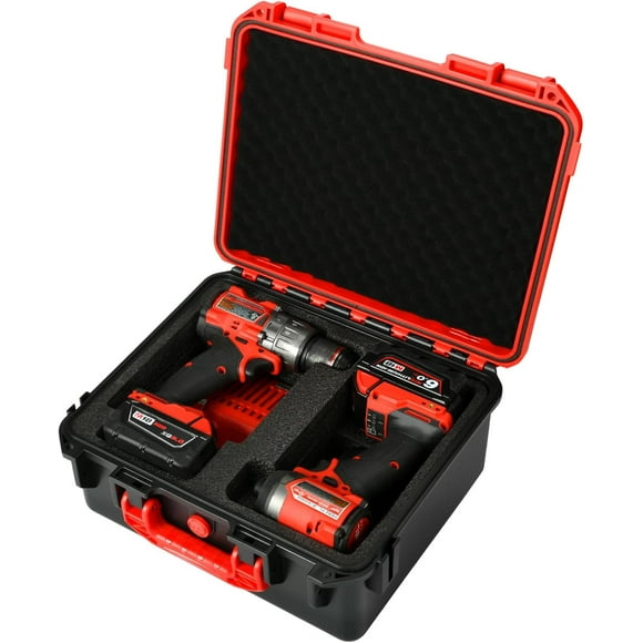 UTAH-Case for Milwaukee M18 Drill & Driver: Storage Carrying Bag Tool Box for Milwaukee Tools, Waterproof Hard Case for Milwaukee Cordless Hammer Drill/Impact Driver/Battery/Charger (Red/Black Case O