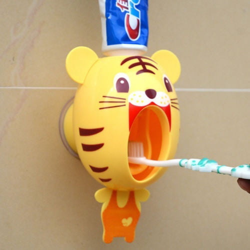 Cute Cartoon Plastic Automatic Toothpaste Dispenser Wall Mount Stand Bathroom 
