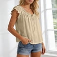 thumbnail image 4 of DHFJKG Womens Sleeveless T Shirt Ruffle Trim Scoop Neck Tank Top Casual Summer Beach Loose Fit Bohomian Vacation Clothes Trendy Tops, 4 of 5