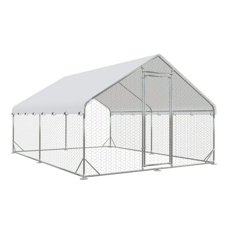 Large Metal Chicken Coop Run, Outdoor Chicken Coop,Walk-in Poultry Cage Spire-Shaped Chicken Run with Waterproof and Anti-Ultraviolet Cover for Outside,Backyard and Farm,13'x9.8'x6.4'