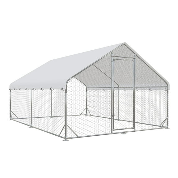 Large Metal Chicken Coop Run, Outdoor Chicken Coop,Walk-in Poultry Cage Spire-Shaped Chicken Run with Waterproof and Anti-Ultraviolet Cover for Outside,Backyard and Farm,13'x9.8'x6.4'