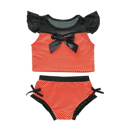 

Lovely Casual Swimwear For Children Girls Polka Dots Printed Bowknot Dot Outfits Summer Beachwear Sport Bikini Bathing Suits