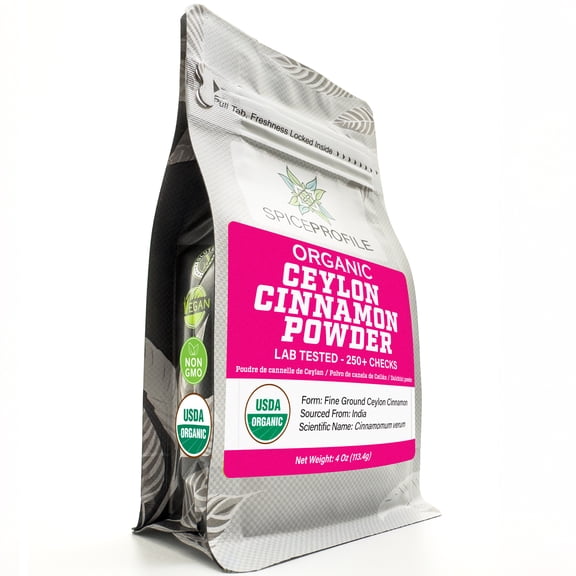 Spice Profile USDA Organic Ceylon Cinnamon Powder, Lab Tested for Heavy Metals, Resealable 4oz Pouch, Dalchini, Canela de Ceilán