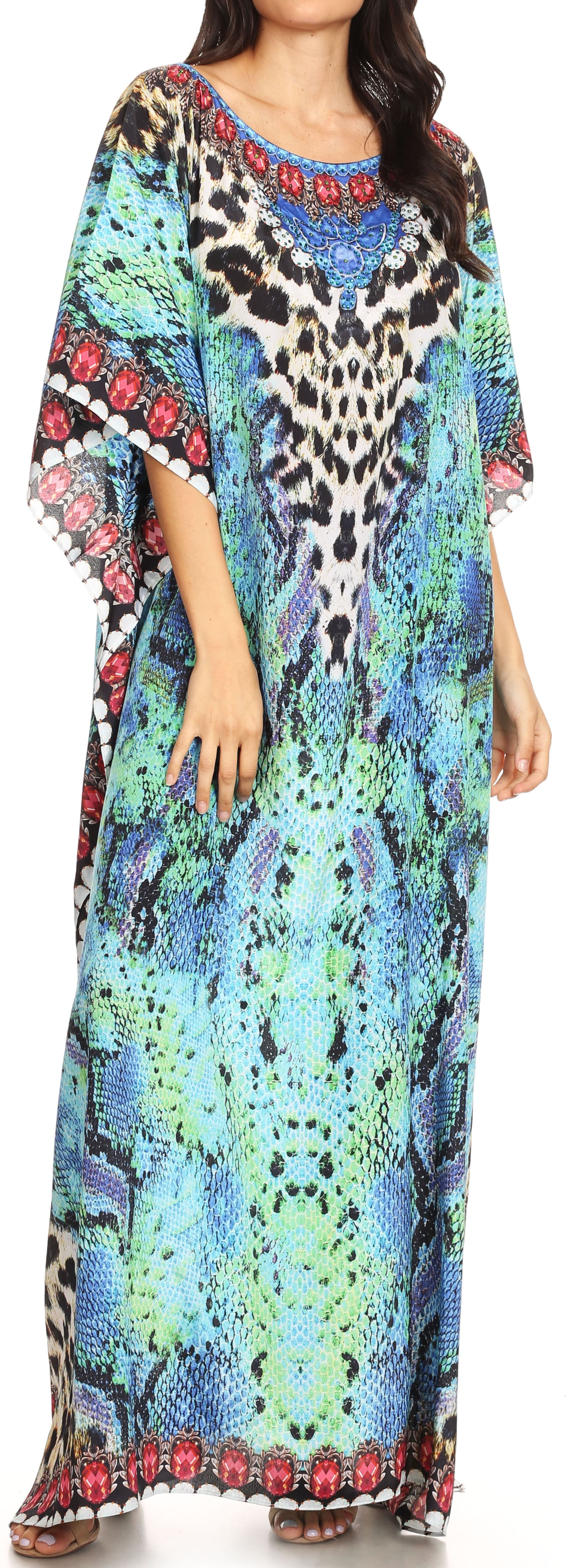 Sakkas Jabari Women's Maxi Short Sleeve Long Beach Kaftan Dress Boho